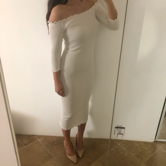 Over the Shoulder White Knit Dress *New w/ Tags* - Picture 2 of 3
